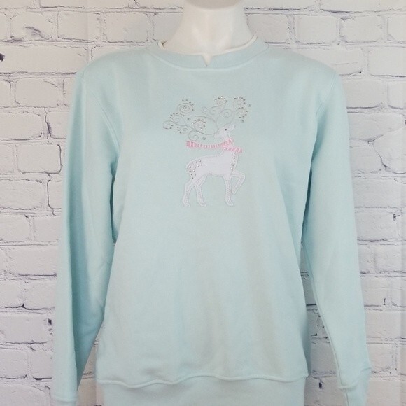 NWT Hasting & Smith blue reindeer sweatshirt Sz M - Picture 1 of 8